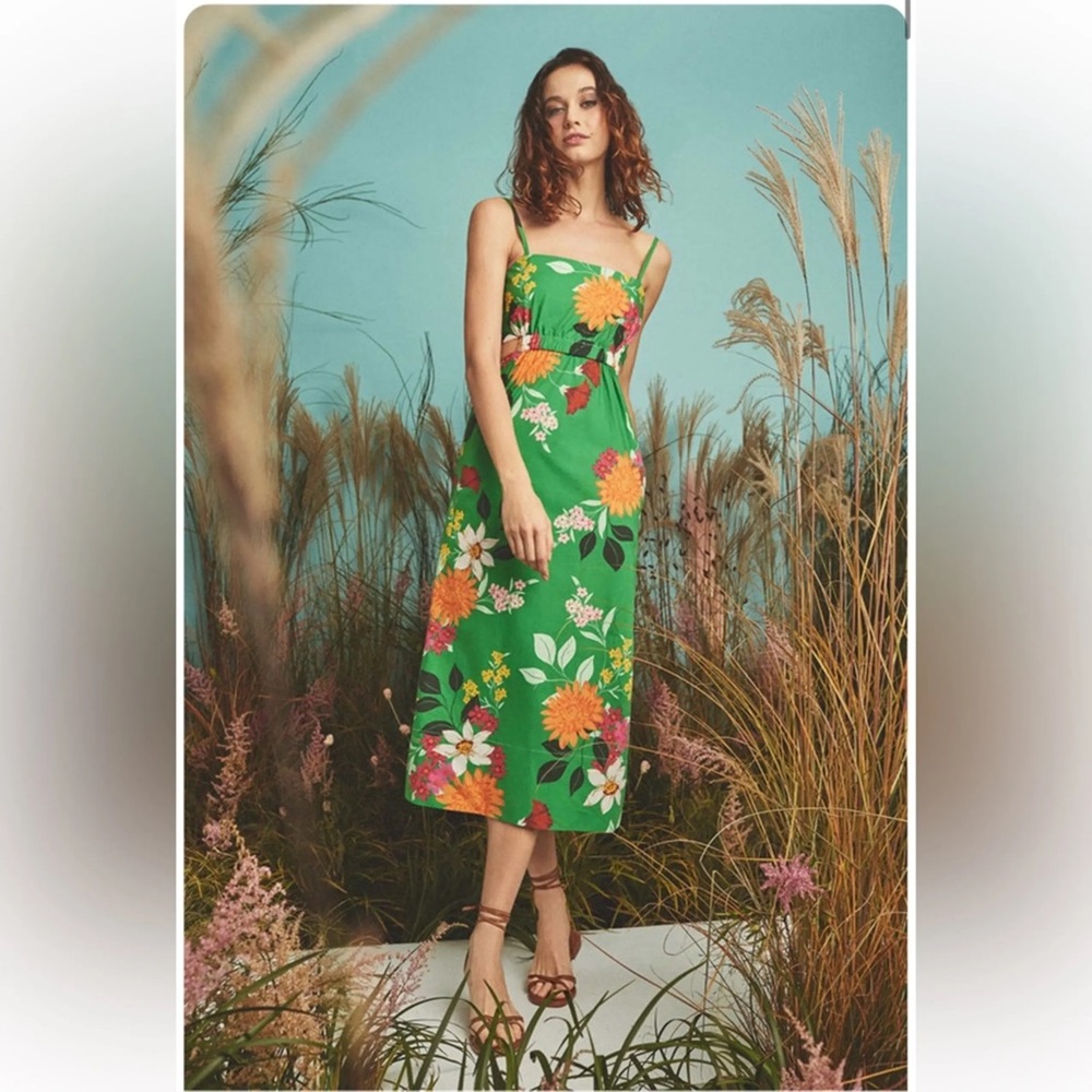 Cara‎ Cara Vivian Midi Dress Green Floral XS